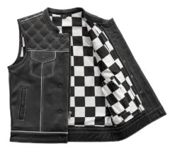 First Manufacturing Checker Vest -Motorcycle Equip Shop first manufacturing checker vest black white 2